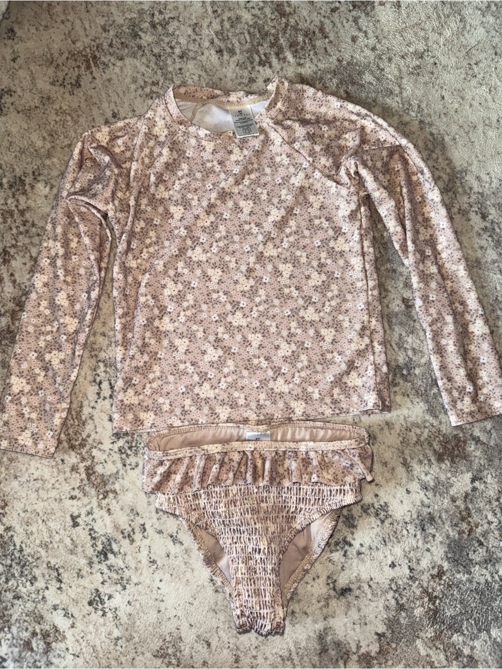 Jamie Kay Girls Floral Long Sleeve Rashguard Set in Light Pink and Cream